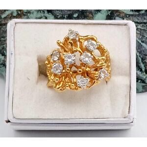 18K HGE Gold Electroplated Rhinestone RING